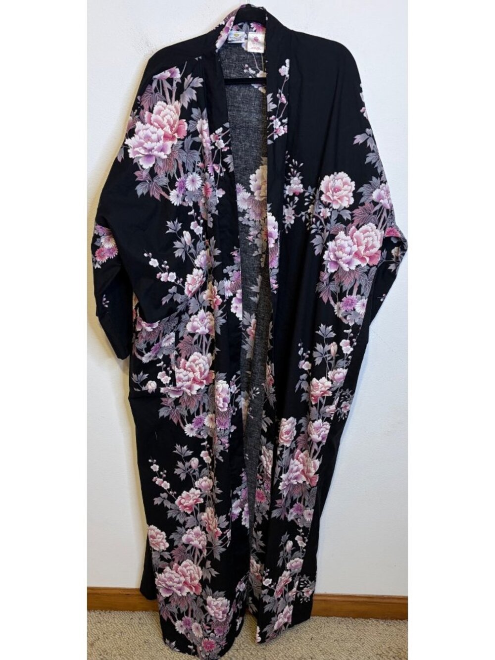 Vintage Smithsonian Peonies Flower Yukata Kimono Robe Cotton Japan Cotton XL